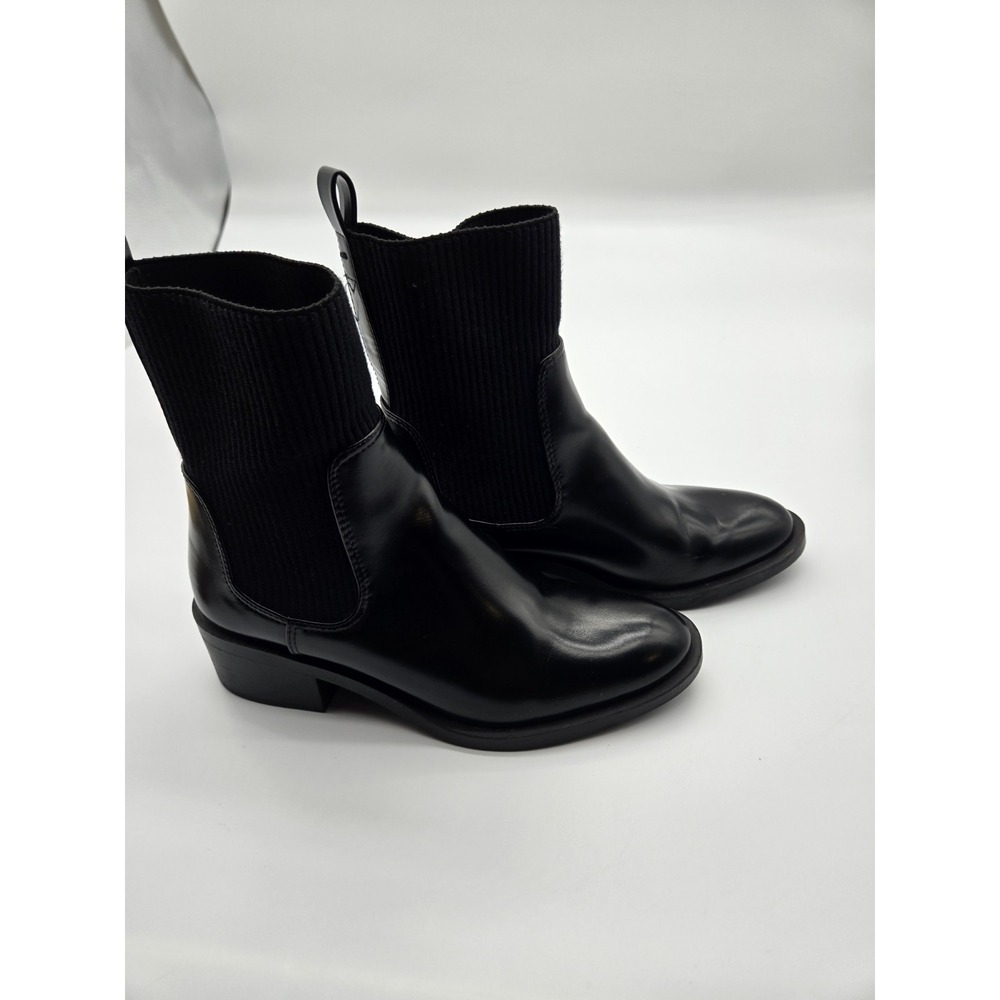 Zara Black Sock Ankle Boots Block Heel Chelsea Booties Size 6 / EU 36